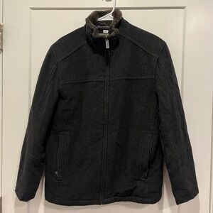 Marc New York Andrew Marc Mens Wool Blend Full Zip Faux Fur Collar Jacket Gray S
